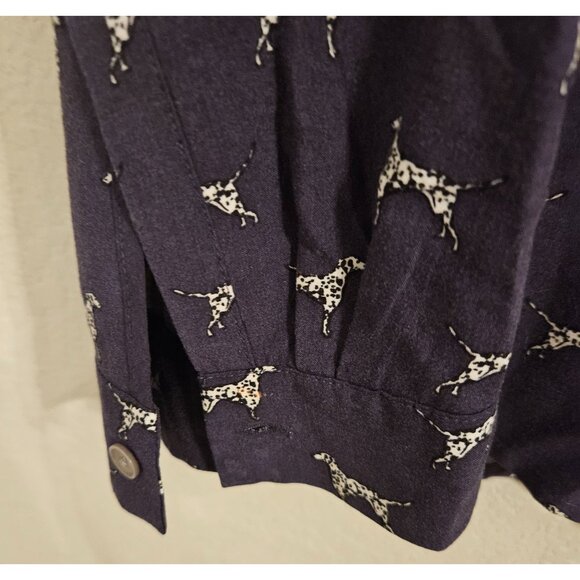 Talbots Woman SZ 10 Novelty Dalmatian Blouse Pin Tuck Front Long Roll Tab Sleeve - Picture 4 of 8